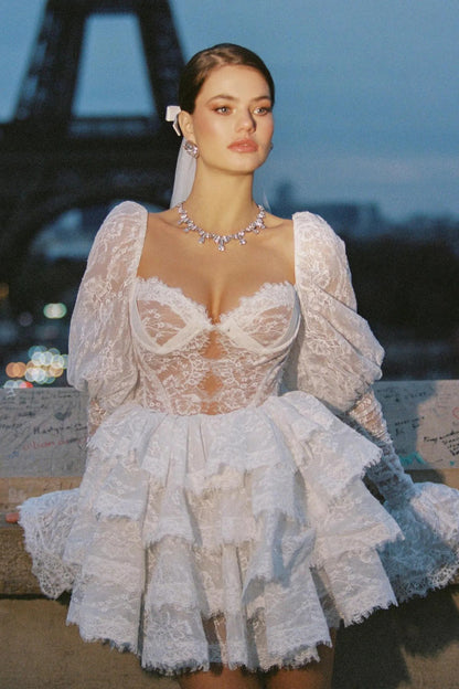 Bonnie Embroidered Lace Puff Sleeve Mini Dress