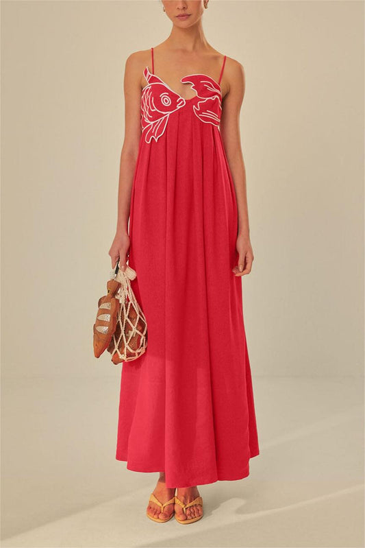 Embroidered Backless Slip Maxi Dress