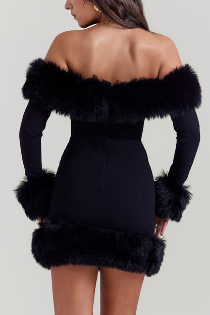 Paula Off Shoulder Fur Trim Mini Dress