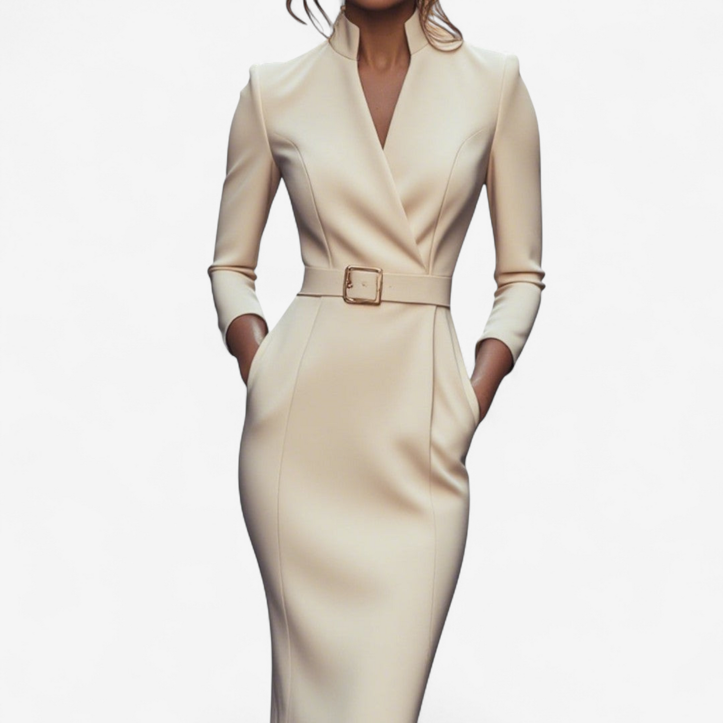 The Miriam — Belted Pencil Dress with Gold Buckle