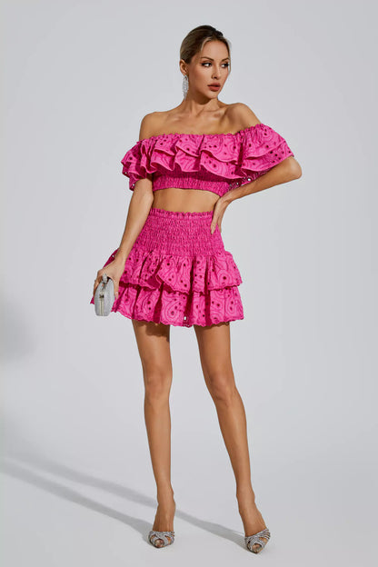 Dorothy Pink Floral Ruffle Off-Shoulder Set