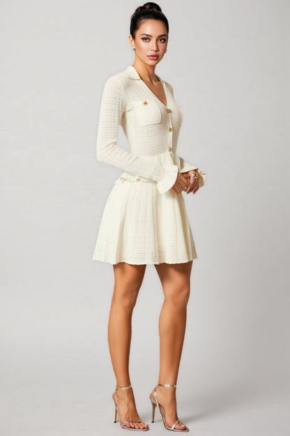 Wilburta V Neck Ruffled Knit Mini Dress