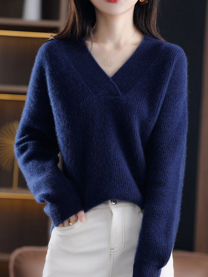 Lauren Loose V-Neck Solid Color Knitted Top