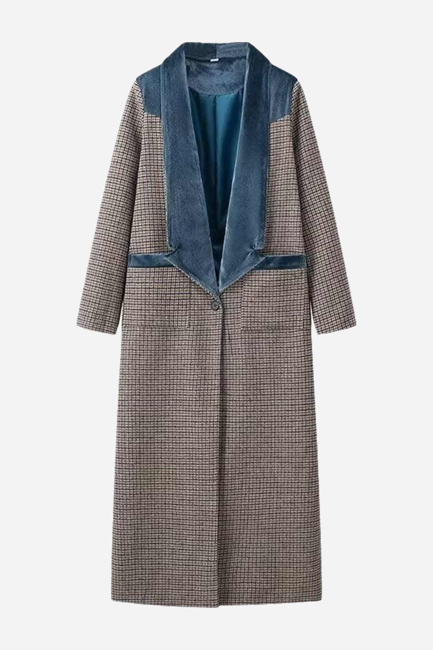 Houndstooth Long Sleeve Tweed Coat