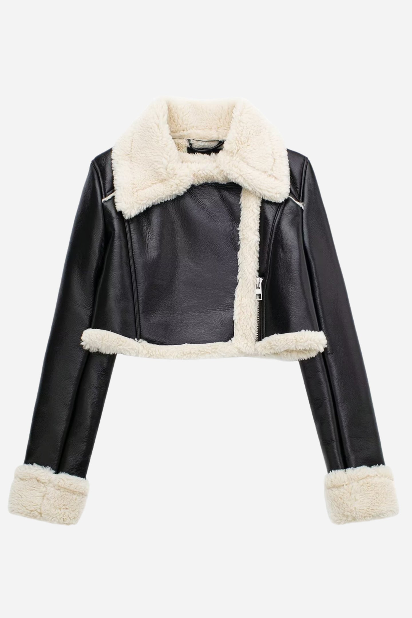 Lapel Cropped Faux Leather Jacket