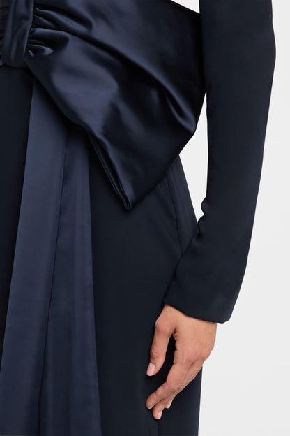 Solid Bow Long Sleeve Off-Shoulder Maxi Dress