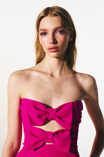 Mignon Bow Trimmed Cut Out Tube Mini Dress