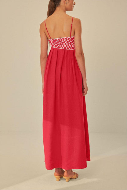 Embroidered Backless Slip Maxi Dress