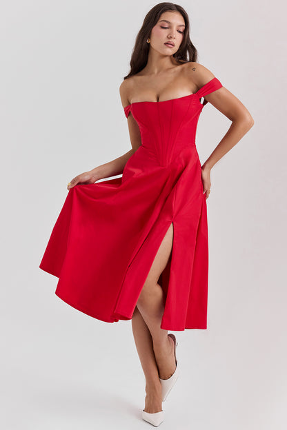 Solid Strapless Sweetheart Neck Midi Dress