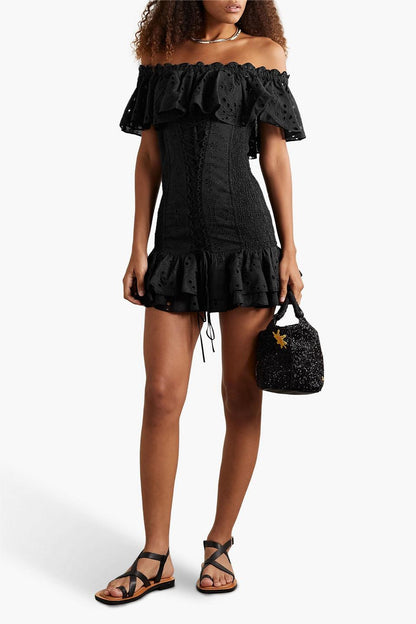 Ruffle Hem Lace Up Mini Dress