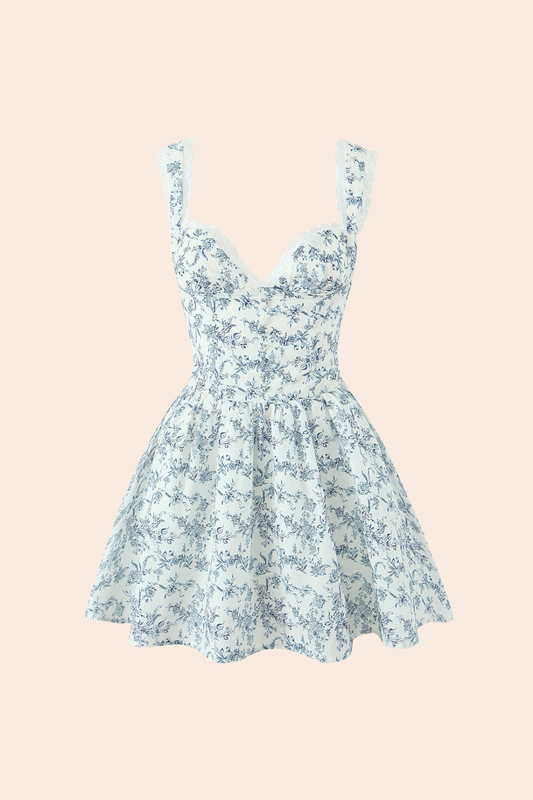 Floral Printed Sweetheart Mini Dress