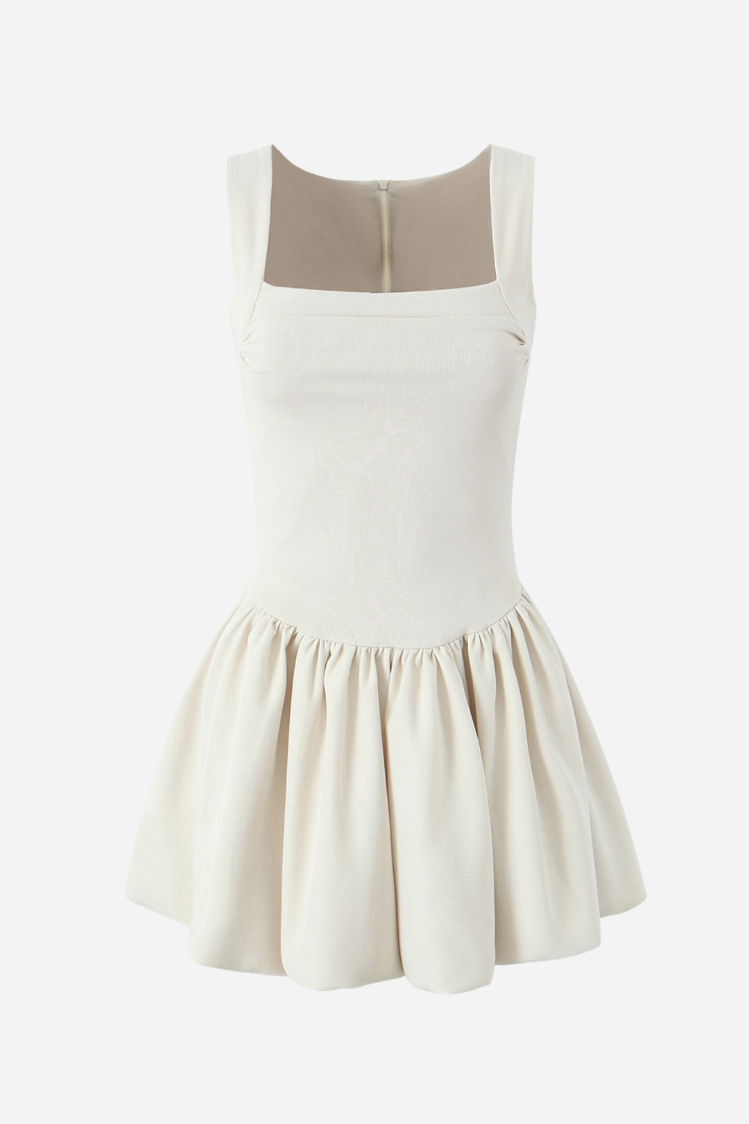 Square Neck Pleated Mini Knitted Dress