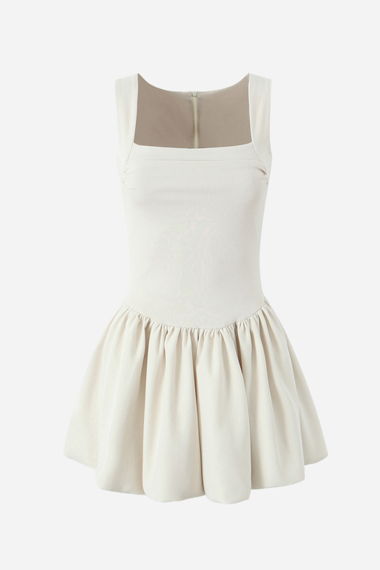 Square Neck Pleated Mini Knitted Dress