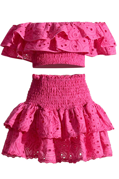 Dorothy Pink Floral Ruffle Off-Shoulder Set