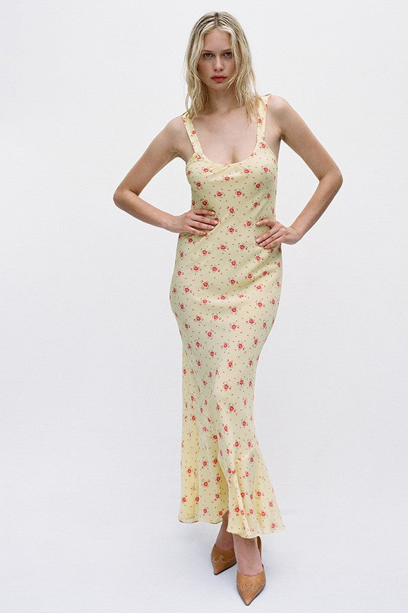 Floral U-Neck Sleeveless Fishtail Midi Dress