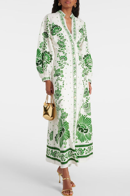 Floral Lantern Sleeve Bottom Midi Dress