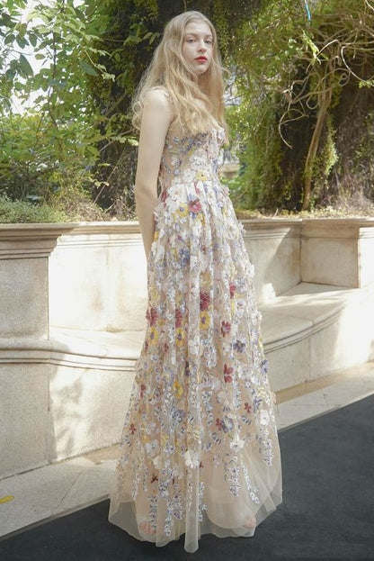 Embroidered Floral Sleeveless Maxi Dress