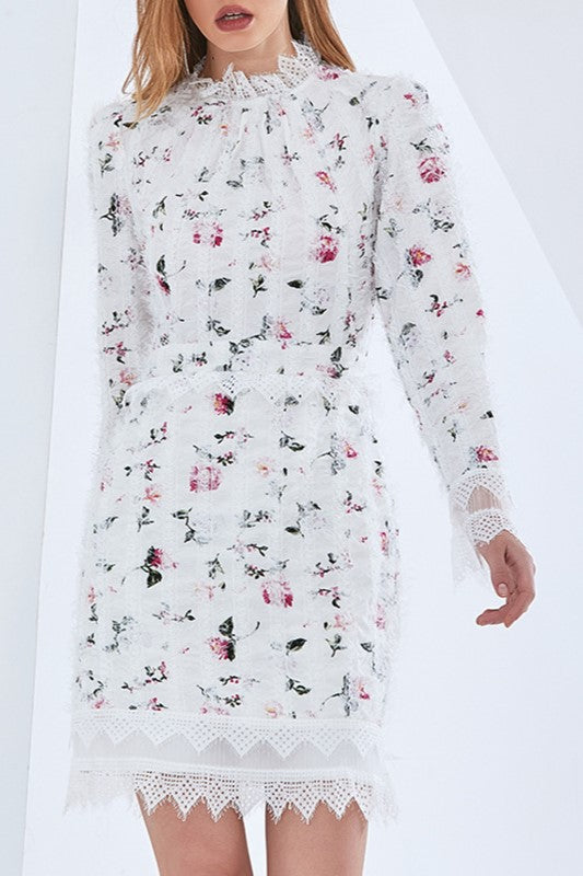 Floral Lace Long Sleeve Mini Dress