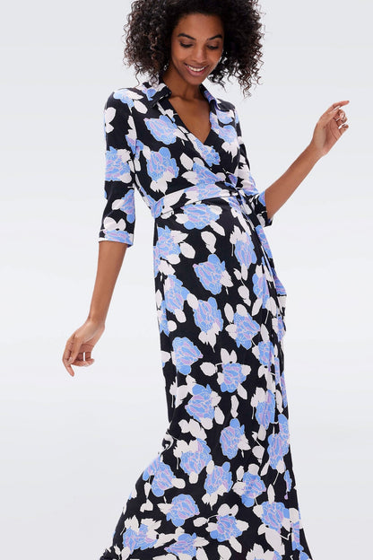 Floral Mid Sleeve Lace Up Wrap Maxi Dress