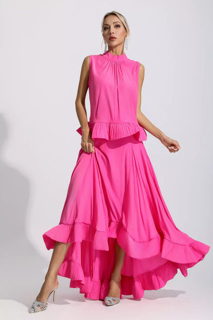 Solid Sleeveless Frill Top & Maxi Skirt Set
