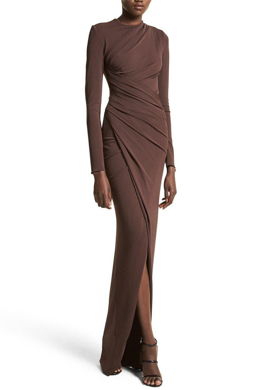 Jersey Ruched Round Neck Maxi Dress