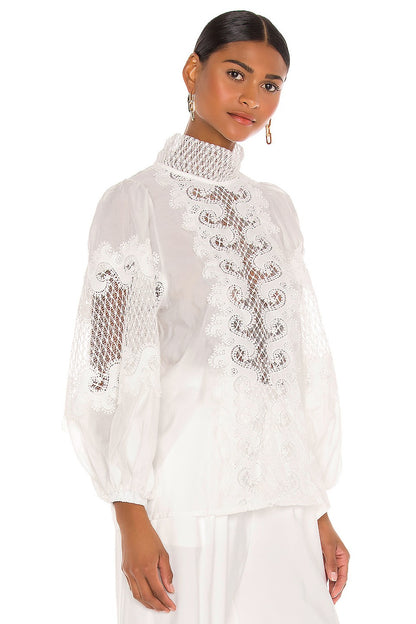 Lace Long Sleeve High Neckline Top