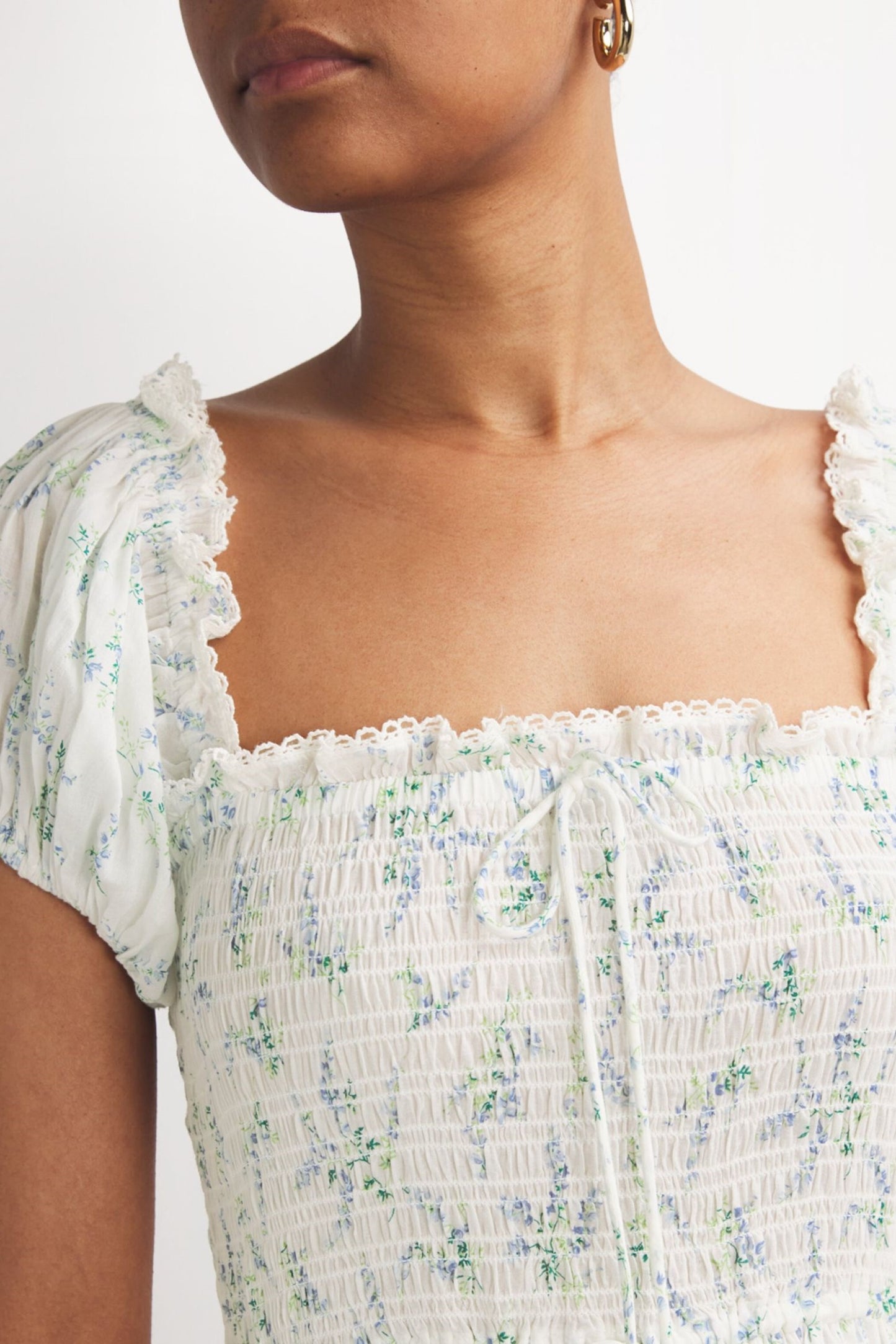 Floral Smocking Puff Sleeve Midi Dress