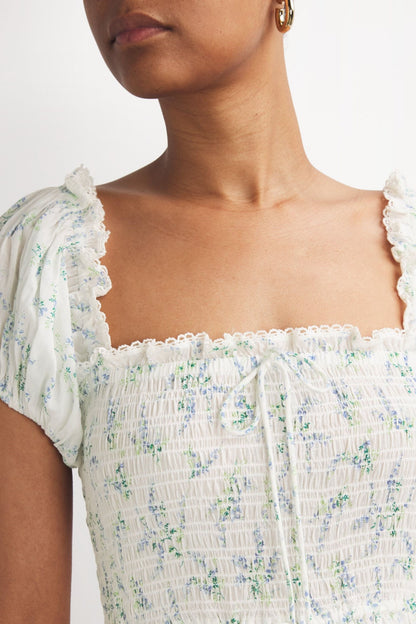 Floral Smocking Puff Sleeve Midi Dress