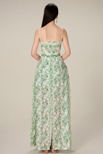 Lace Pleated Sleeveless Split Maxi Top ＆ Mid Waist Mini Pants Set