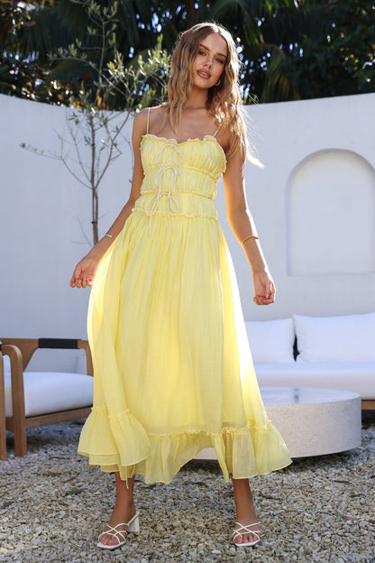 Frill Lace Up Sleeveless Midi Dress