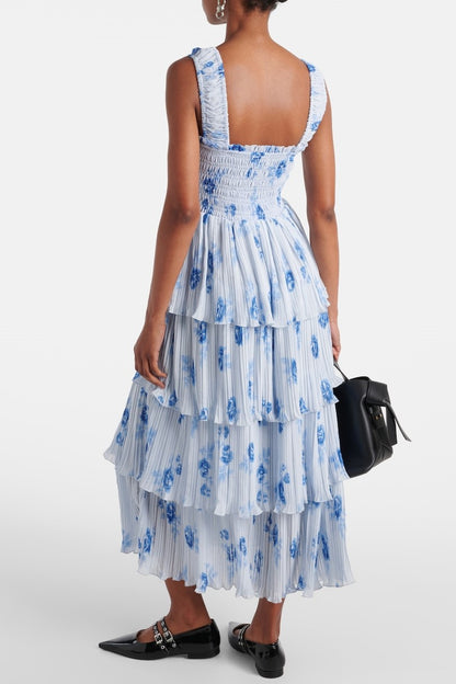 Floral Off-Shoulder Frill Smocking Midi Dress