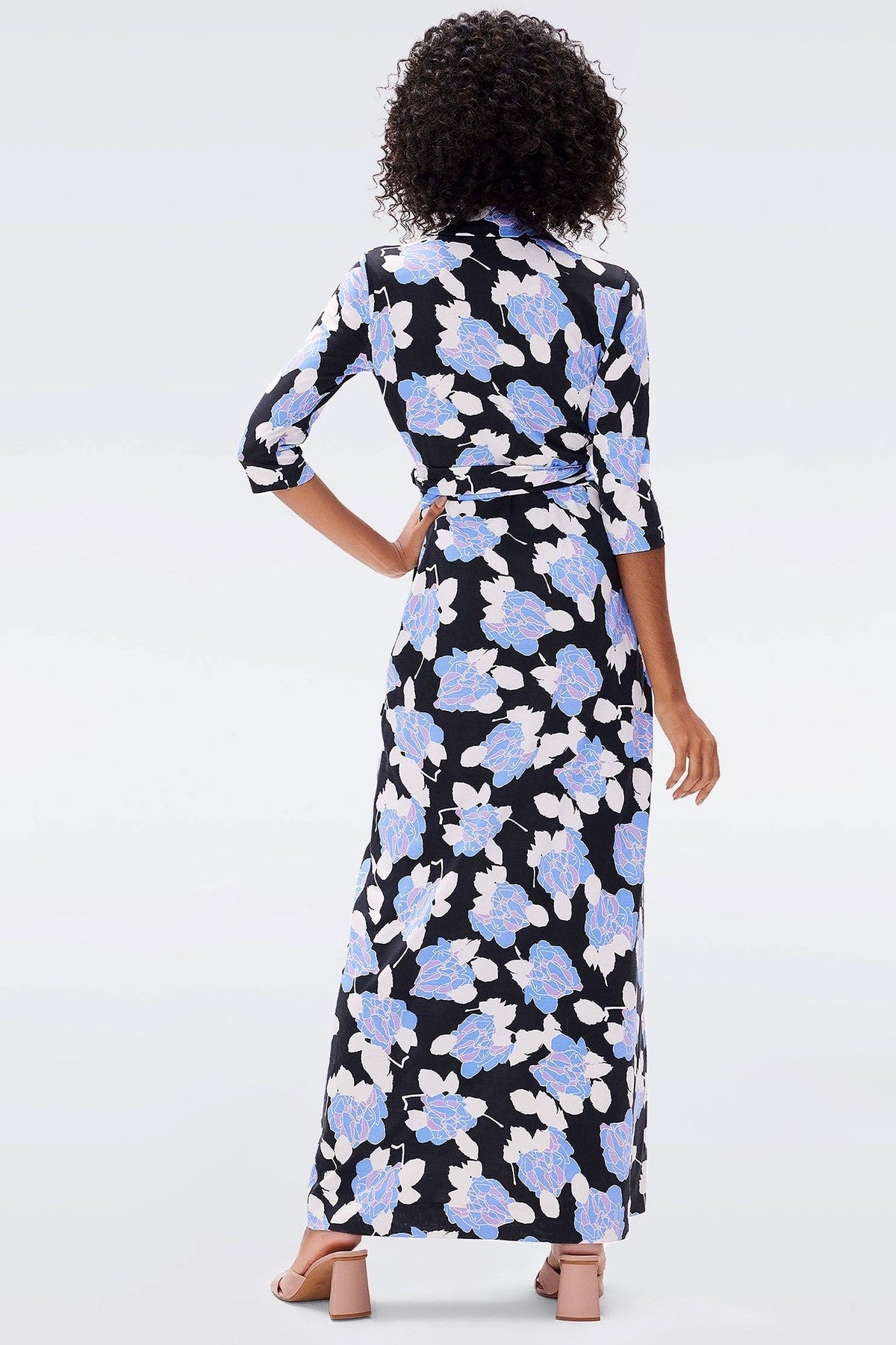 Floral Mid Sleeve Lace Up Wrap Maxi Dress