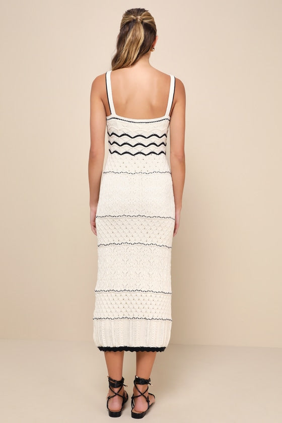 Crochet Sweetheart Neck Split Midi Dress