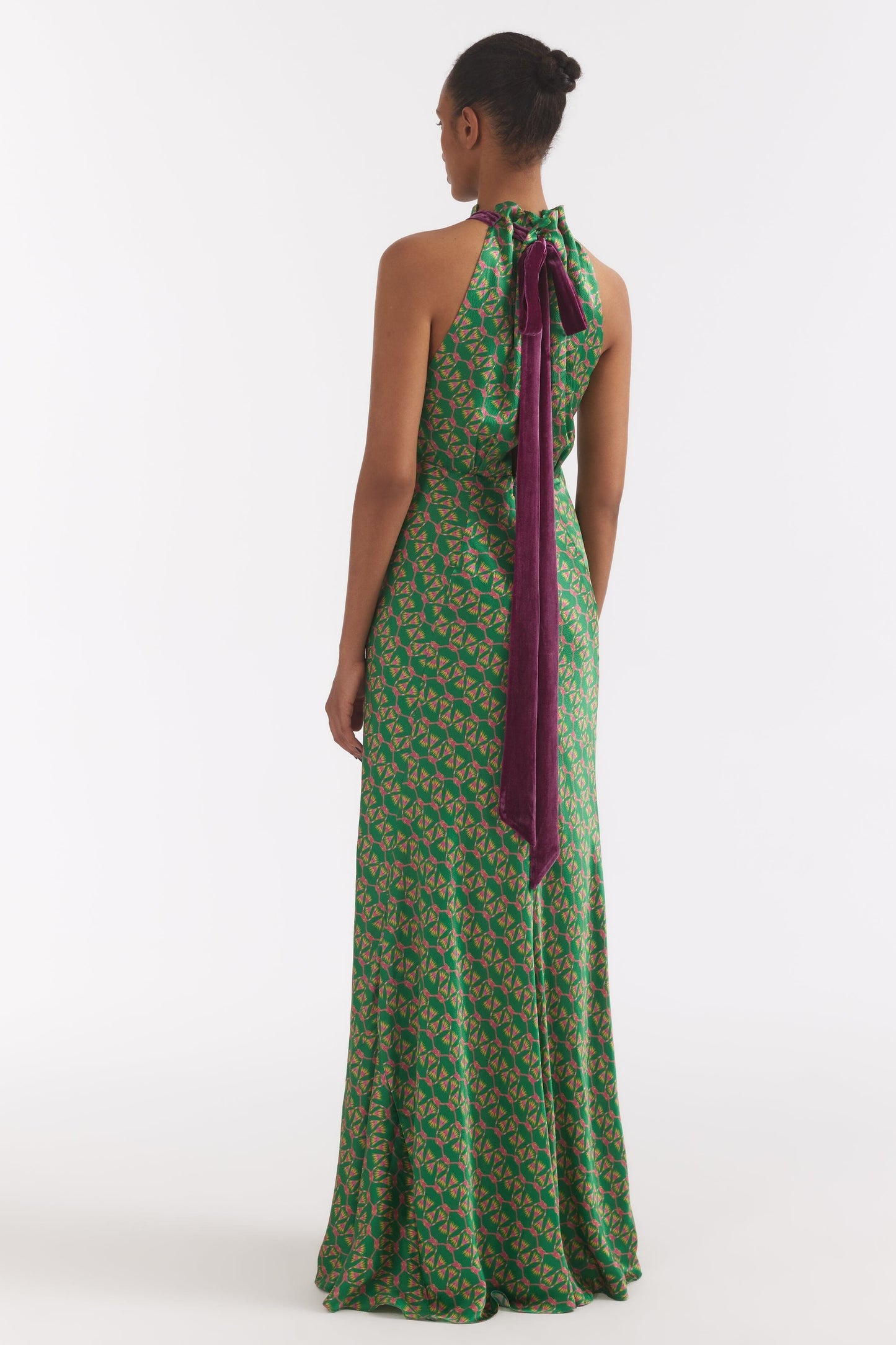 Emerald Reed Print Halter Neck Sleeveless Maxi Dress