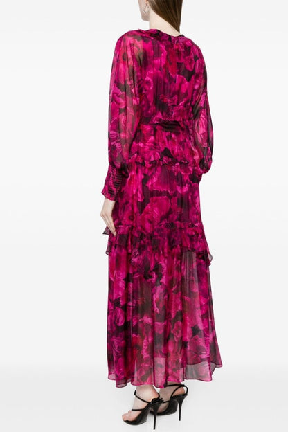 Floral Ruffle Lantern Sleeve Midi Dress