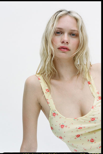 Floral U-Neck Sleeveless Fishtail Midi Dress