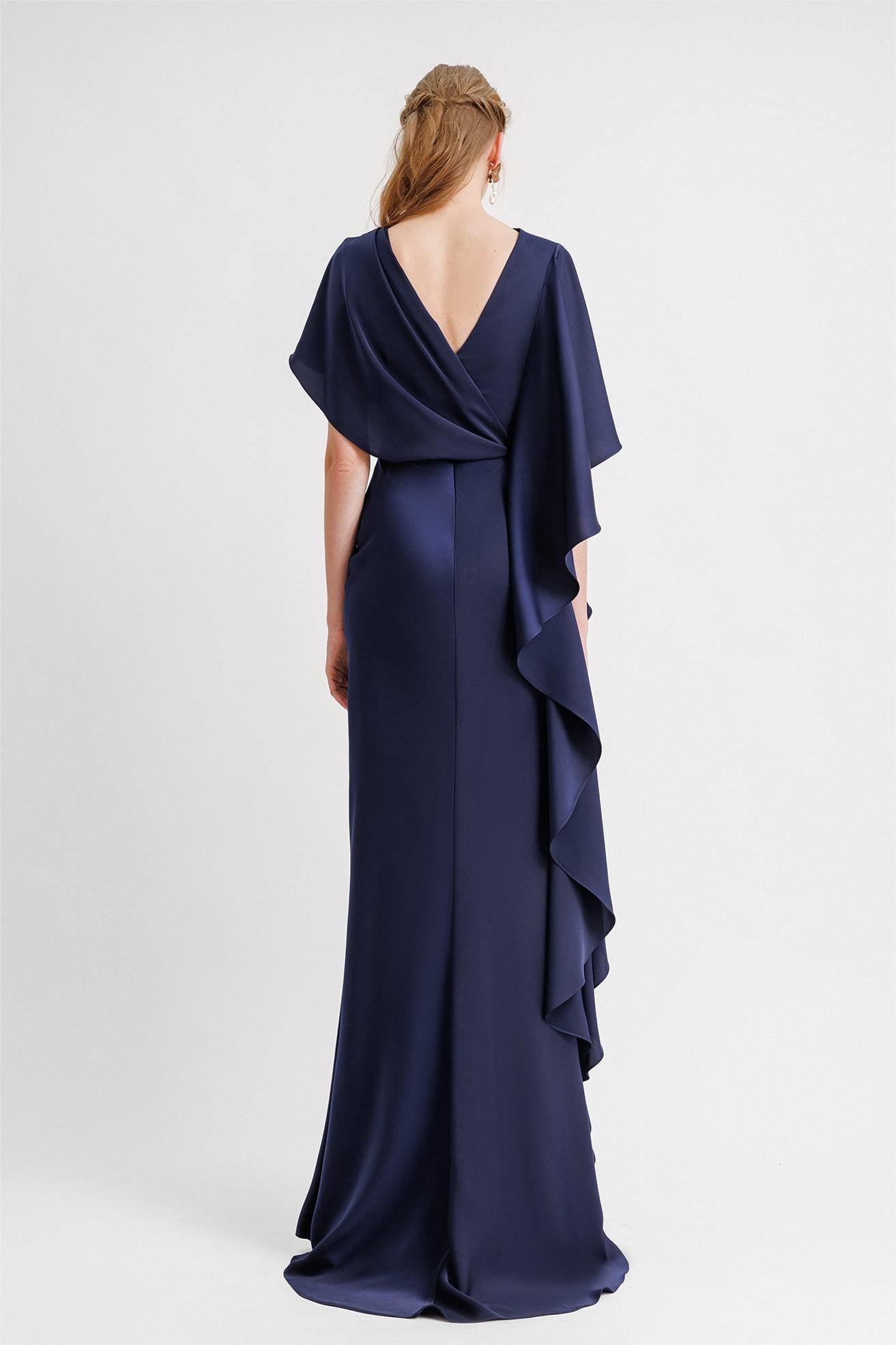 Satin Gathering Ruffle Maxi Dress