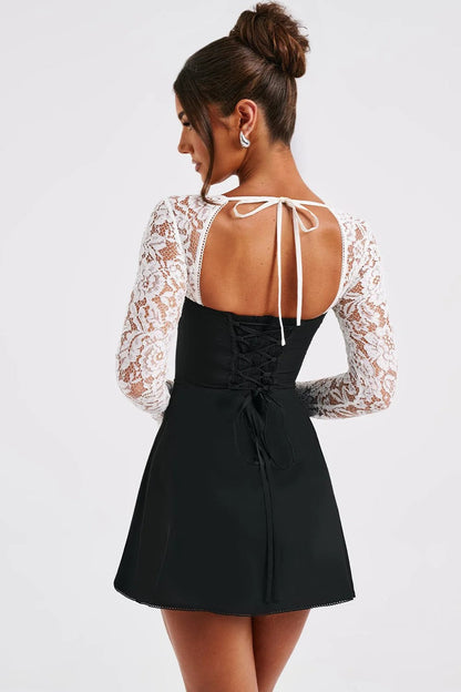 Lace Sweetheart Neck Lace Up Mini Dress