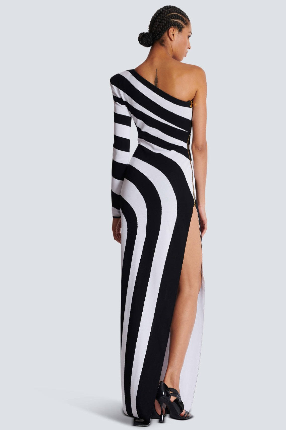 Stripe Knit One-Shoulder Midi Dress