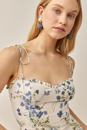 Floral Lace Up Sleeveless Midi Dress