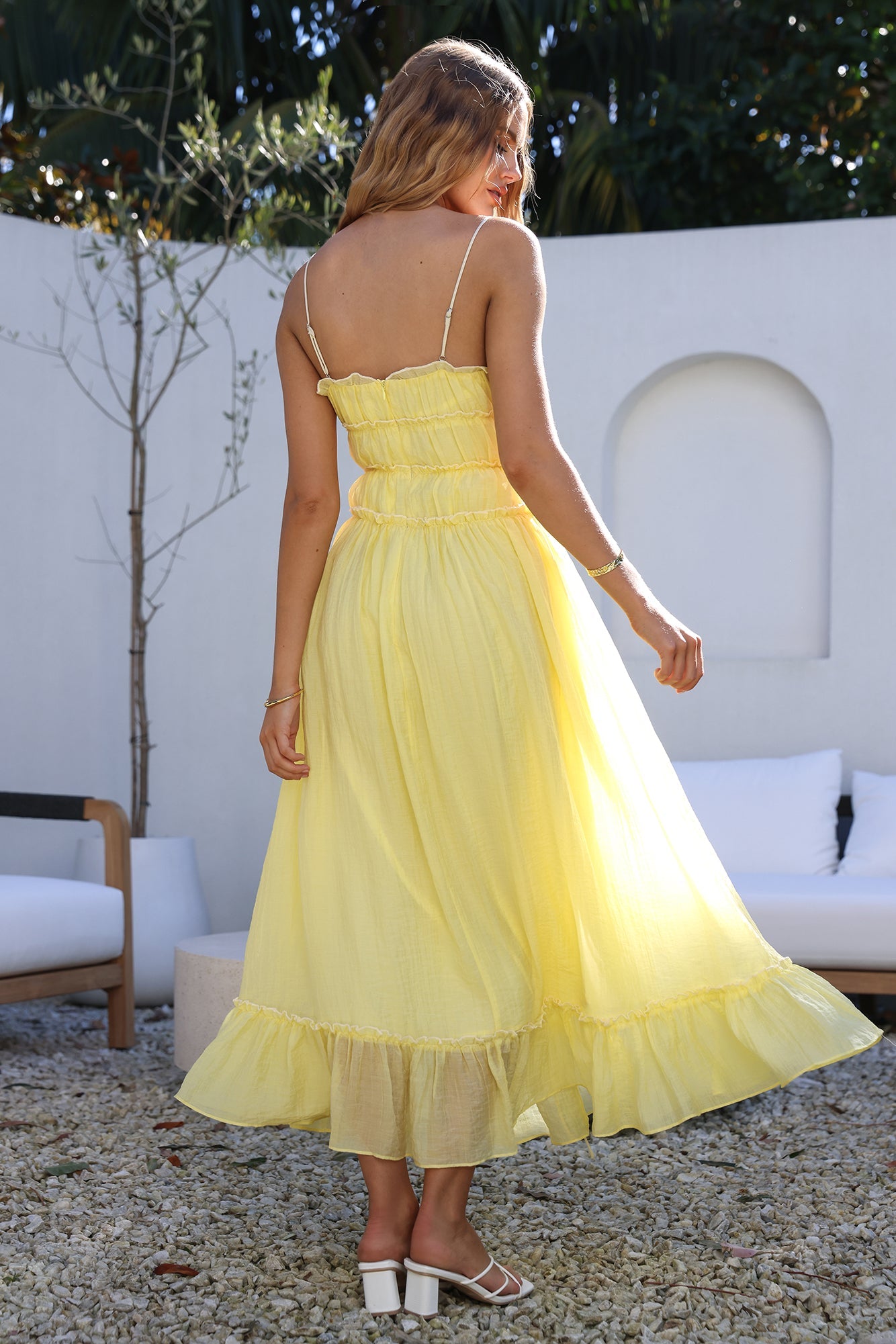 Frill Lace Up Sleeveless Midi Dress