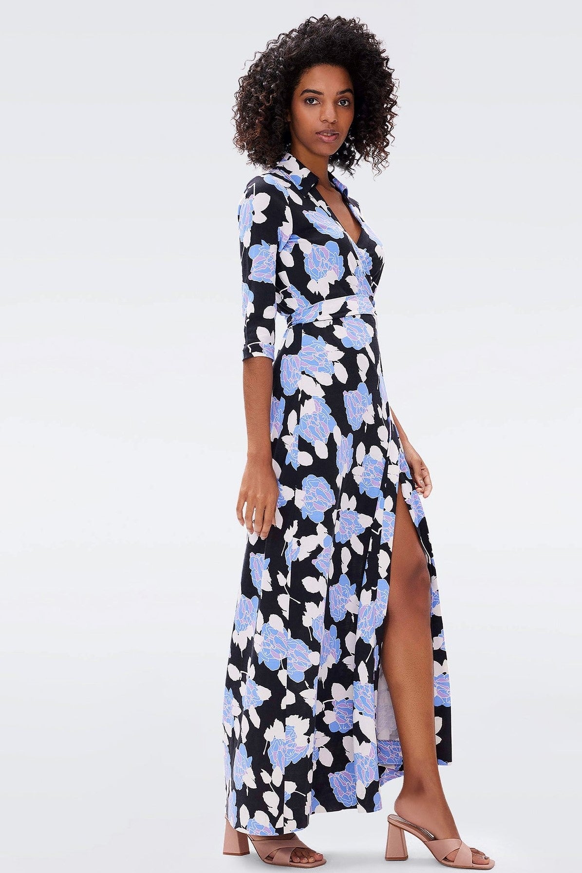 Floral Mid Sleeve Lace Up Wrap Maxi Dress