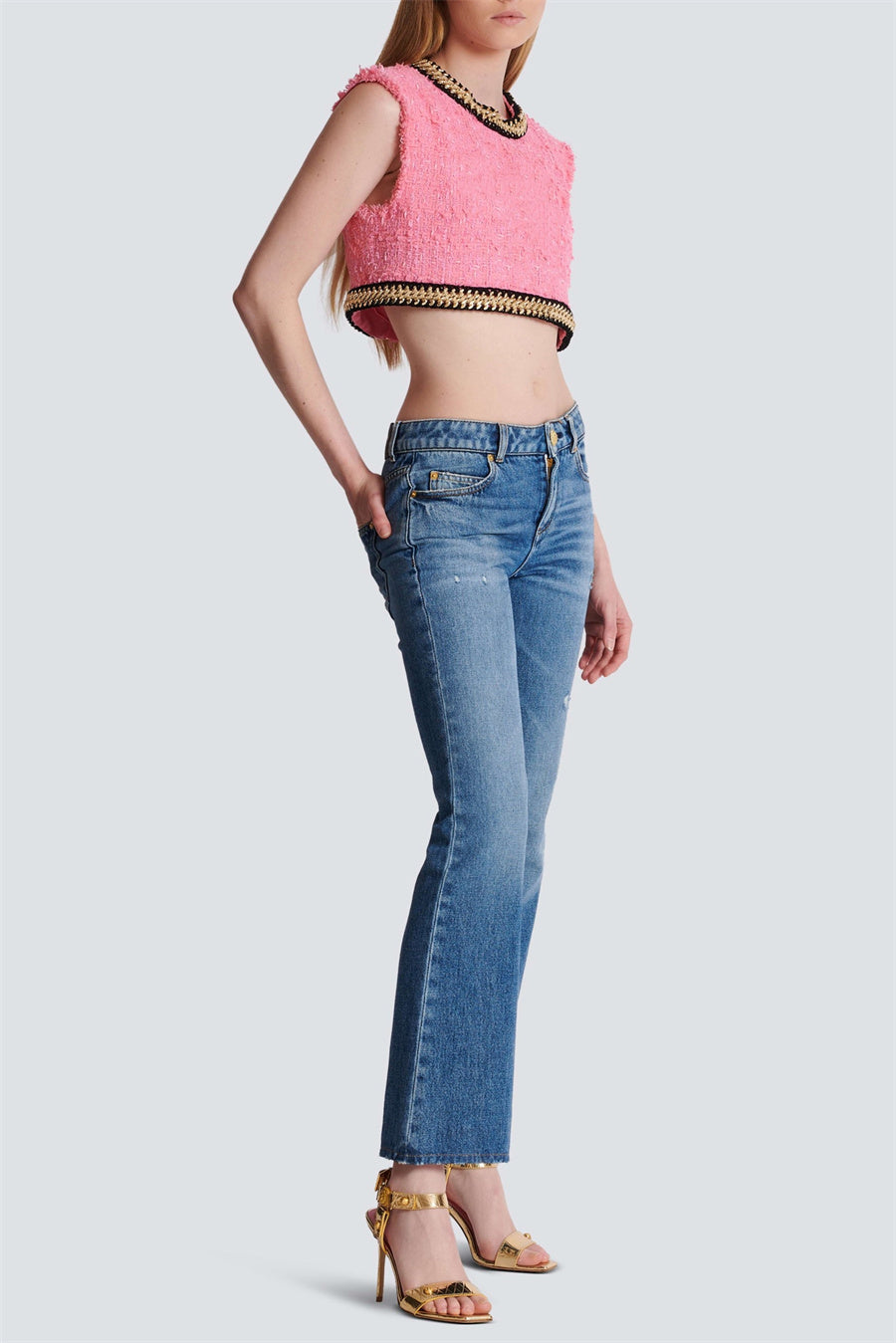 Betty Tweed Chain Crop Top