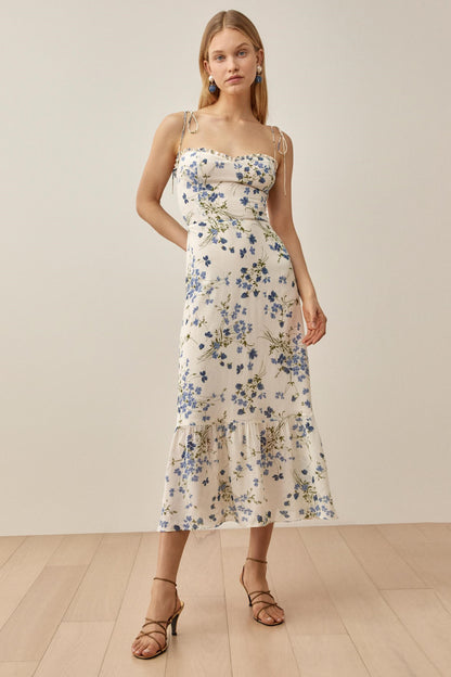 Floral Lace Up Sleeveless Midi Dress