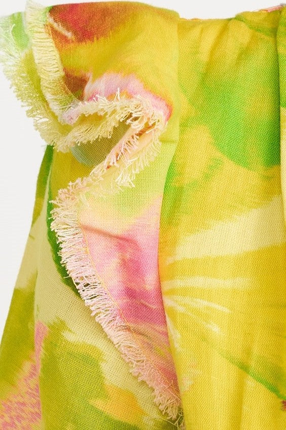 Floral V-Neck Frill Lantern Sleeve Mini Dress