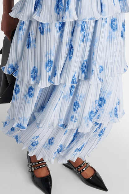 Floral Off-Shoulder Frill Smocking Midi Dress