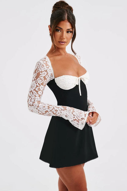 Lace Sweetheart Neck Lace Up Mini Dress