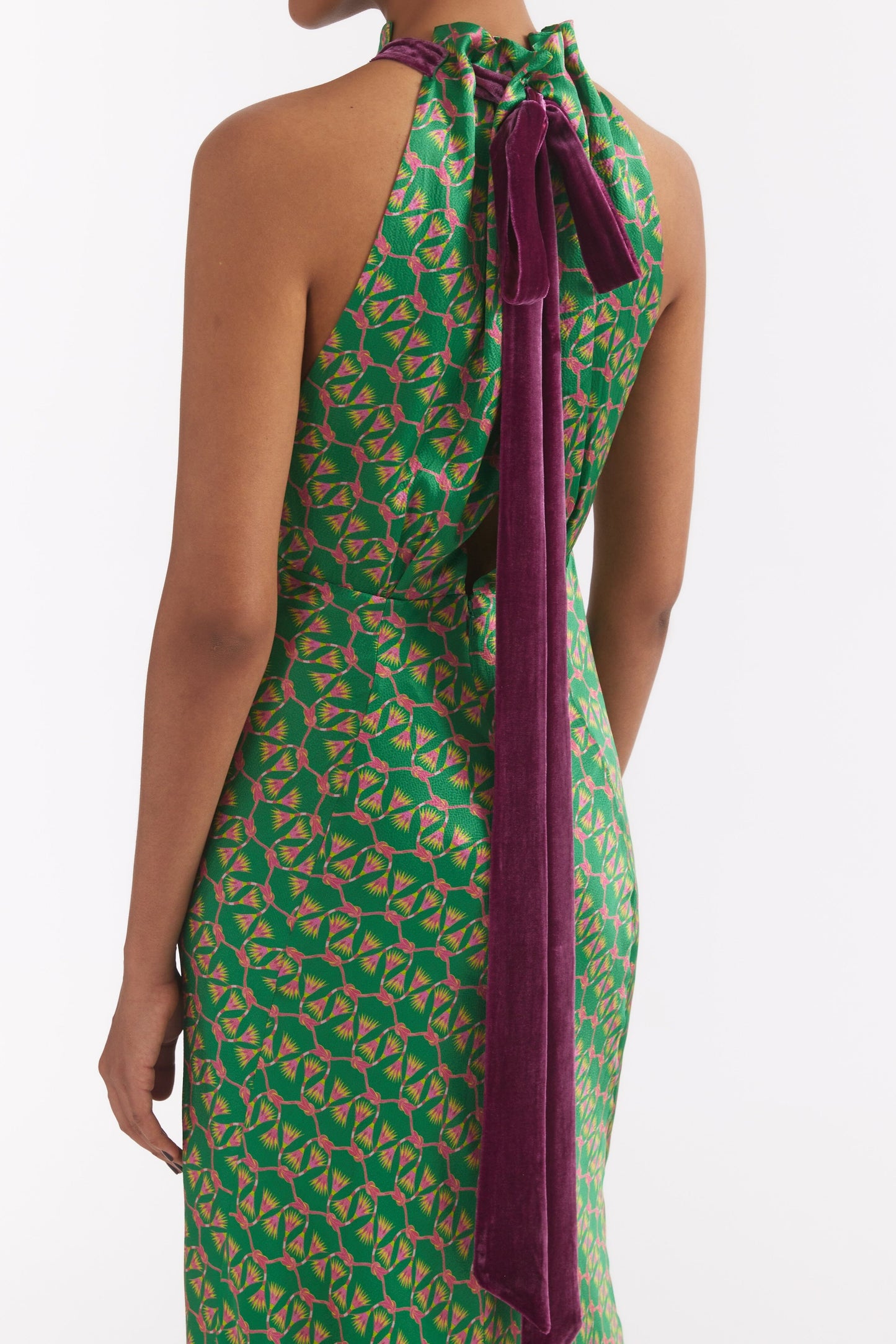 Emerald Reed Print Halter Neck Sleeveless Maxi Dress