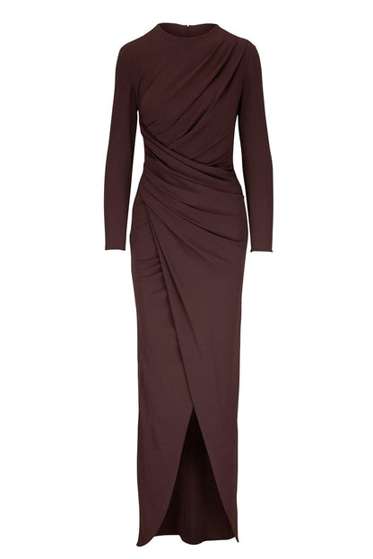 Jersey Ruched Round Neck Maxi Dress
