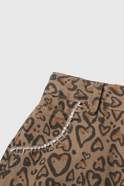 Monica Leopard  Rhinestone Cutout Jeans